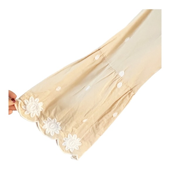 ANTONIO MELANI CoverUp Tunic Tan Embroidery Lace Details Bell Sleeves Neck Tie - Picture 6 of 10